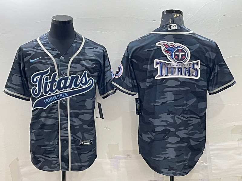 Men's Grey Camo Tennessee Titans Team Big Logo With Patch Cool Base Stitched Baseball Jersey